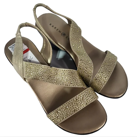 Karen Scott Parney Embellished Slingback Wedge Sandals Gold 7 - Picture 3 of 5